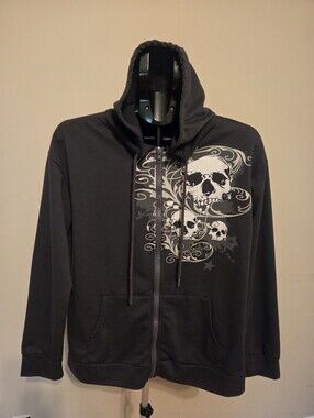 Romwe Black Skull Graphic Zip-Up Hoodie - Men In Medium Size
